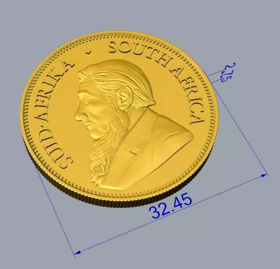 Krugerrand Coin 3DM STL OBJ model for 3D printing and CNC 3D print model_6