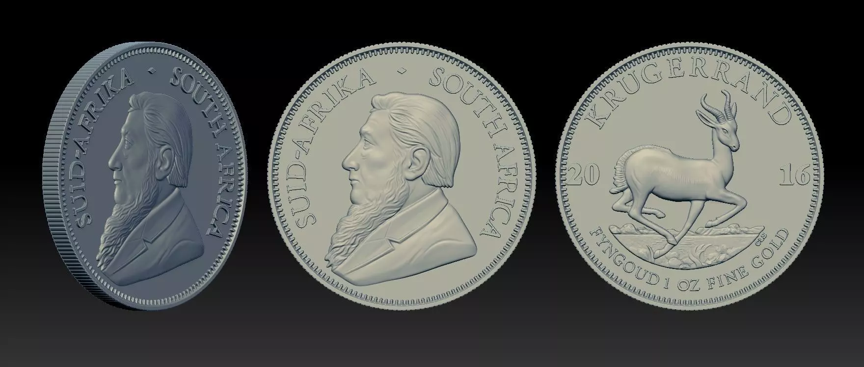 Krugerrand Coin 3DM STL OBJ model for 3D printing and CNC 3D print model_9