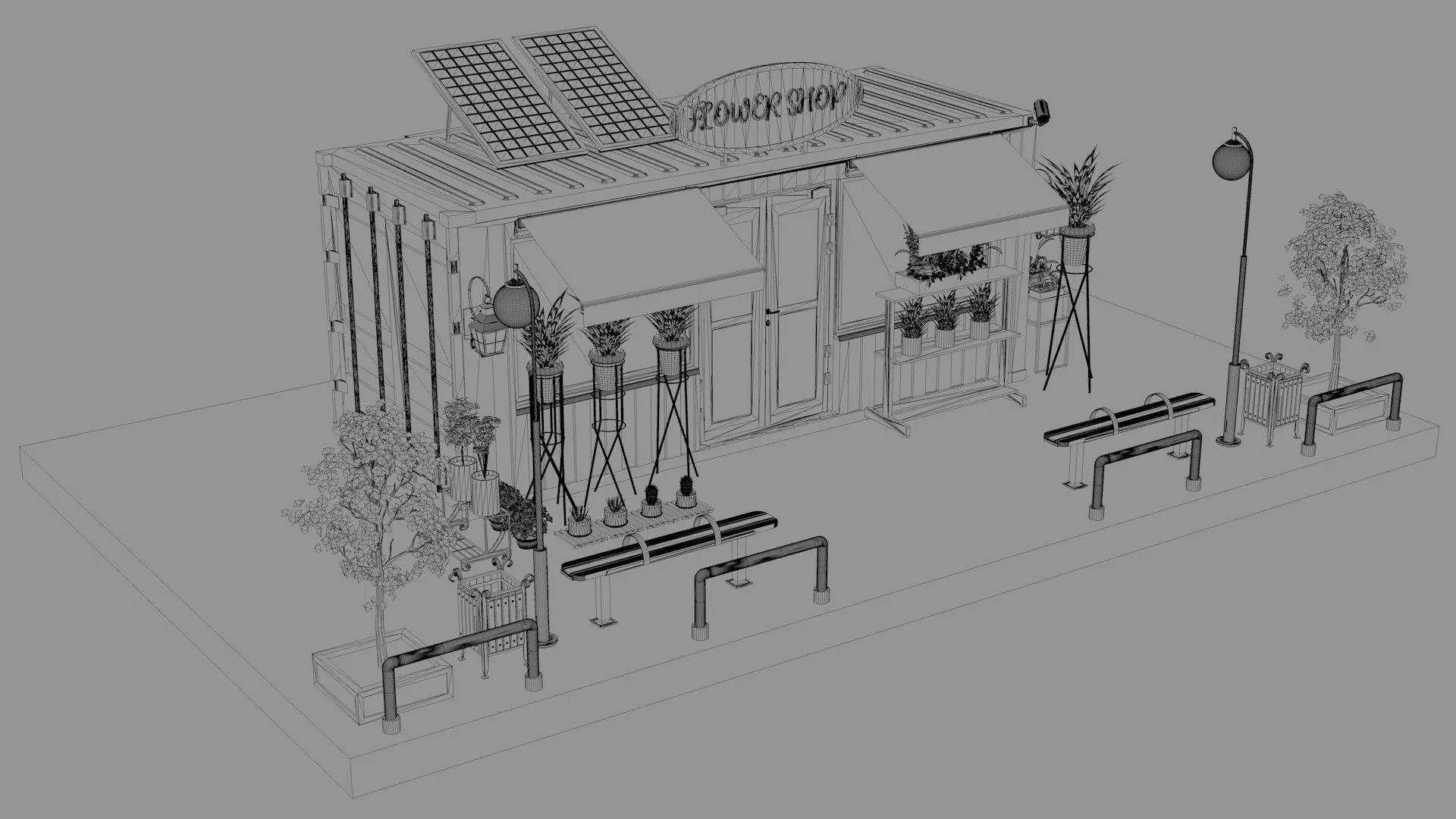 Container Flower Store Low-poly 3D model_11