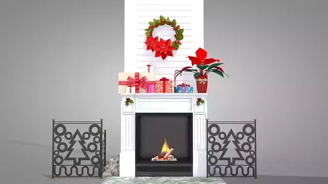 Christmas Fireplace and Decoration 3D Model