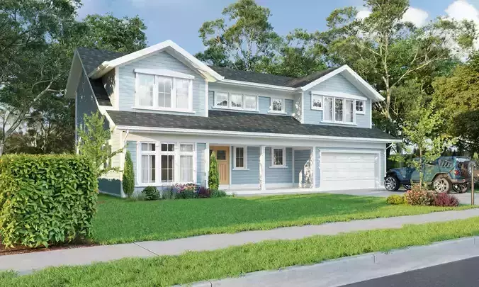 Modern Small Two-Story House 3D Exterior Scene
