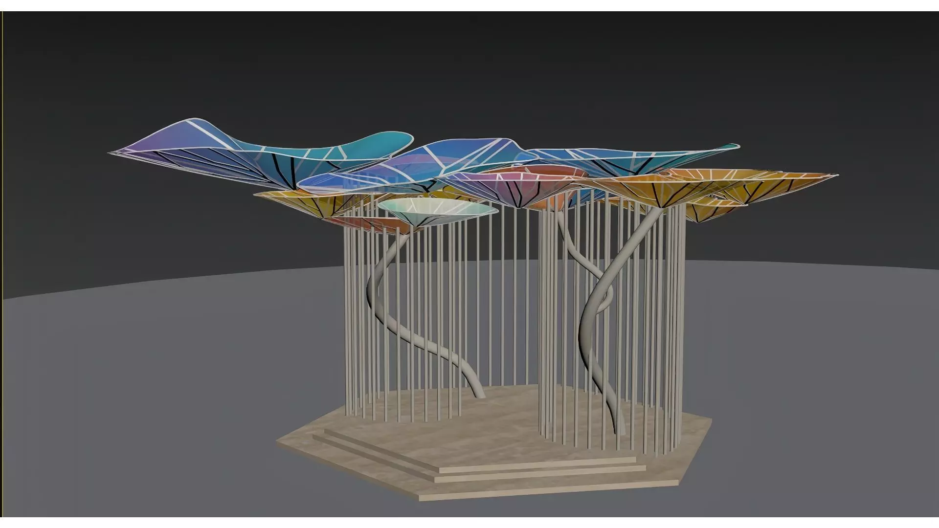 steel structure landscape 3D model_2