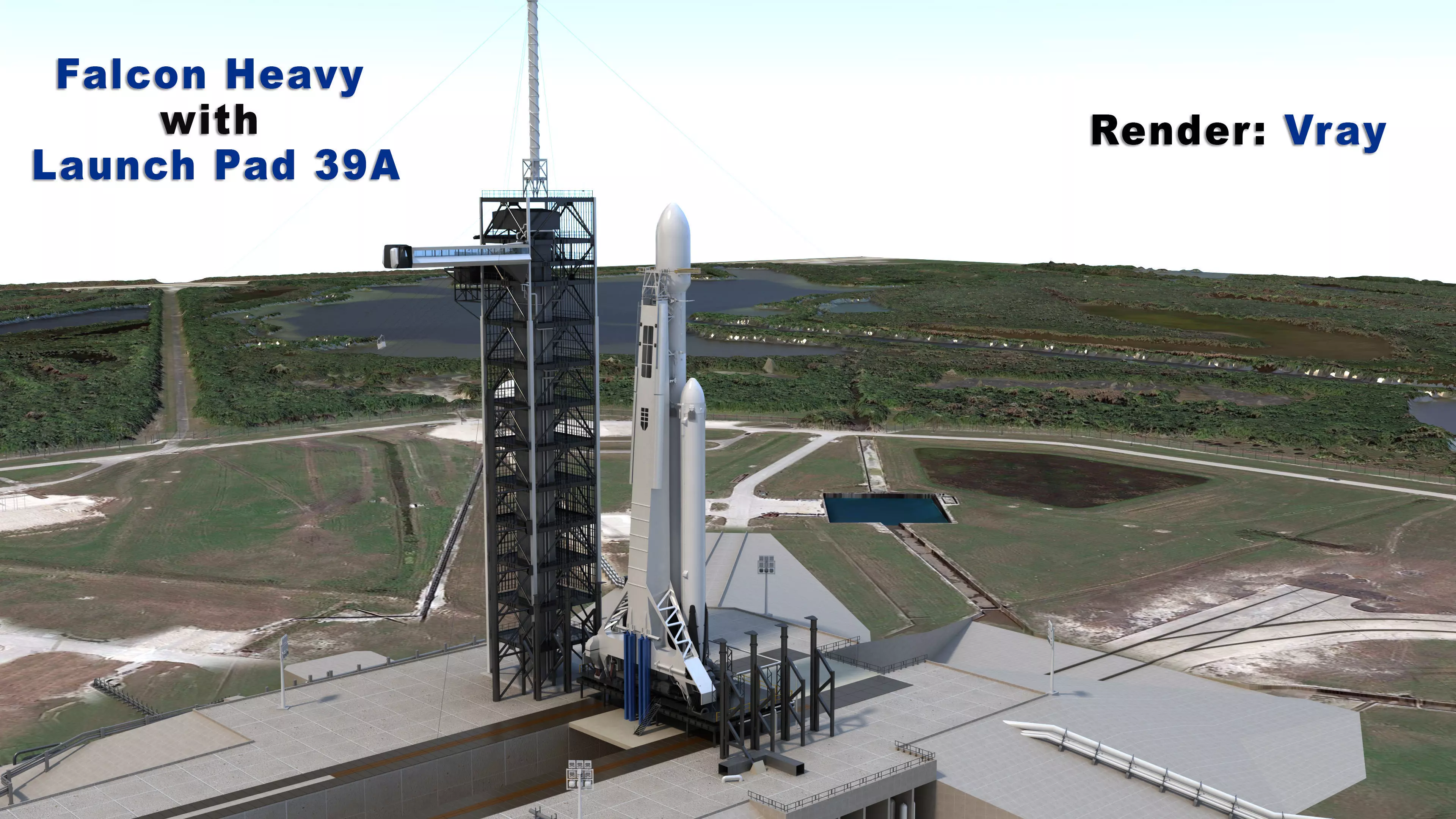 Falcon Heavy with Launch Pad 39A 3D model