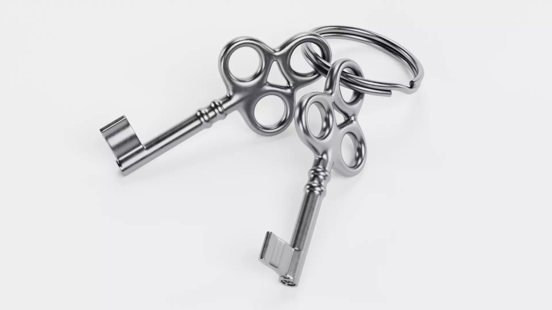 Small Keys - 2 Trefoil Handle Skeleton Keys on Ring 3D model
