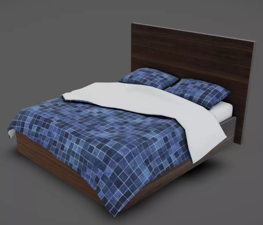 Double Bed 08 Low-poly 3D model_3