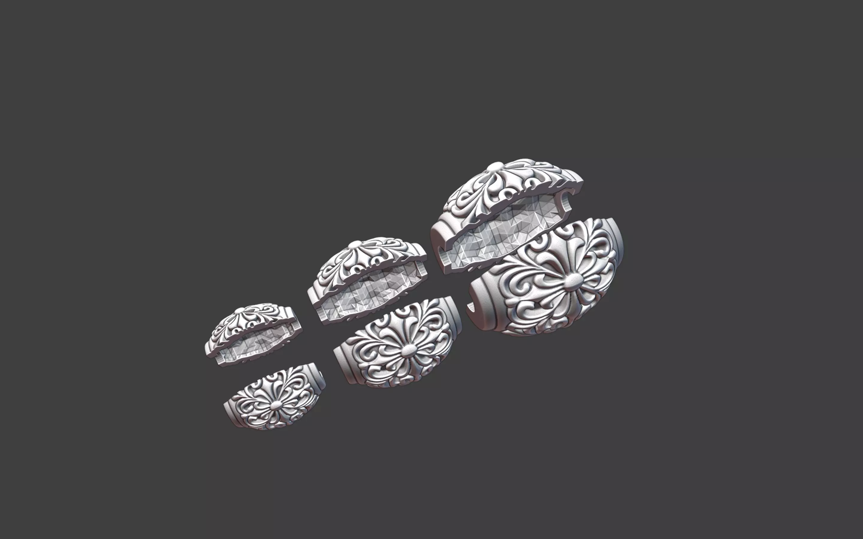 Decorative Silver Bead  Half Cut for Casting 3D print model_3