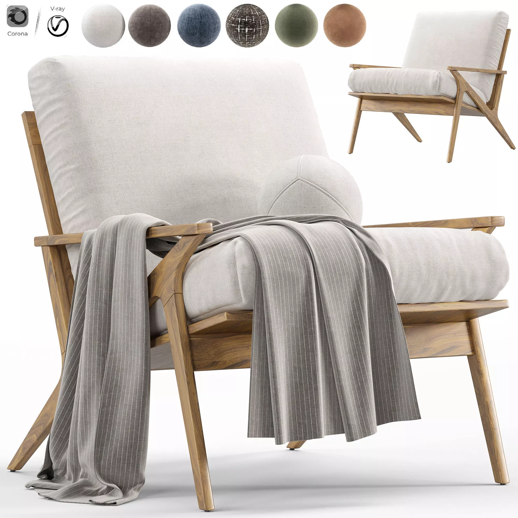 Cavett Wood Frame Armchair by Crate Barrel 3D model_0