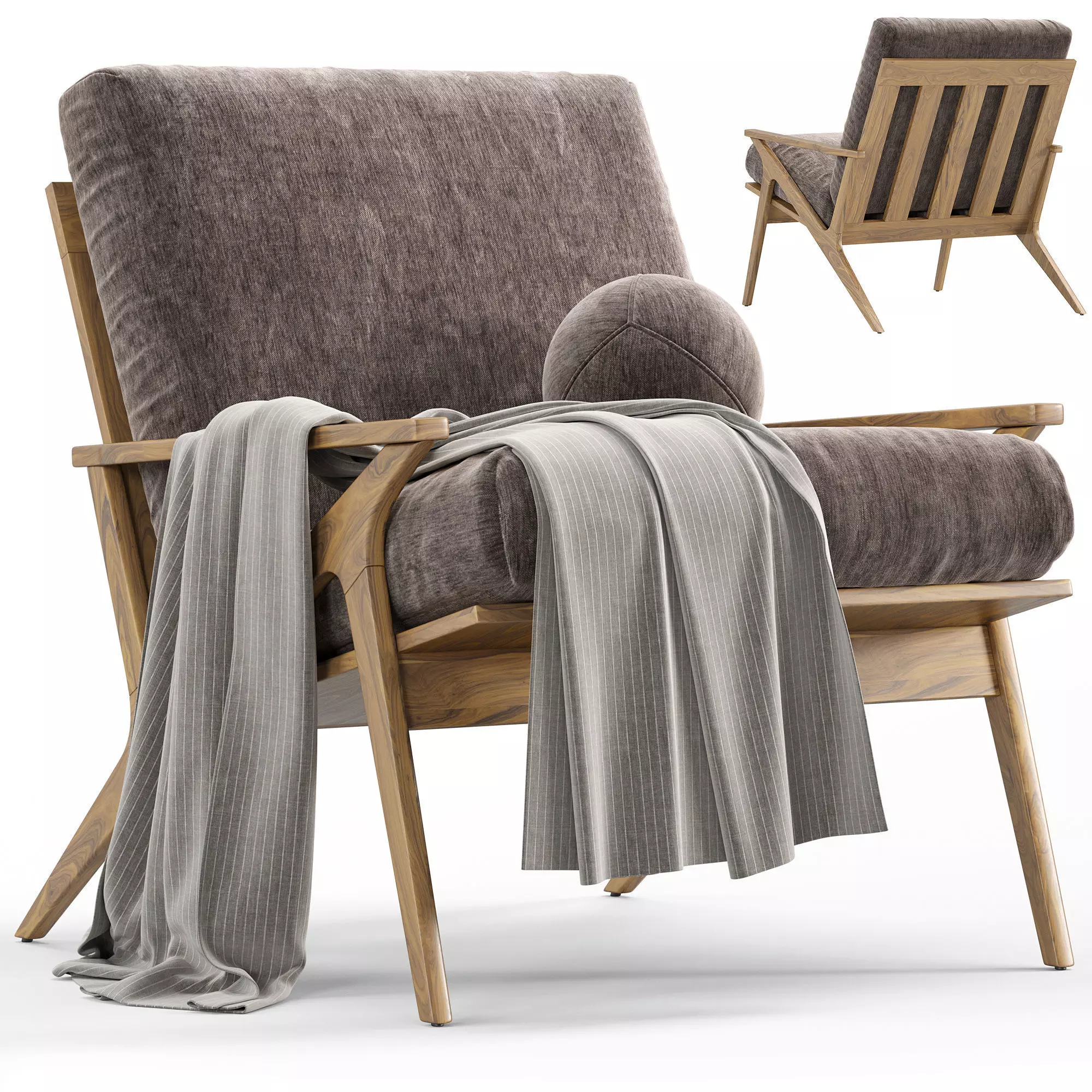 Cavett Wood Frame Armchair by Crate Barrel 3D model_1