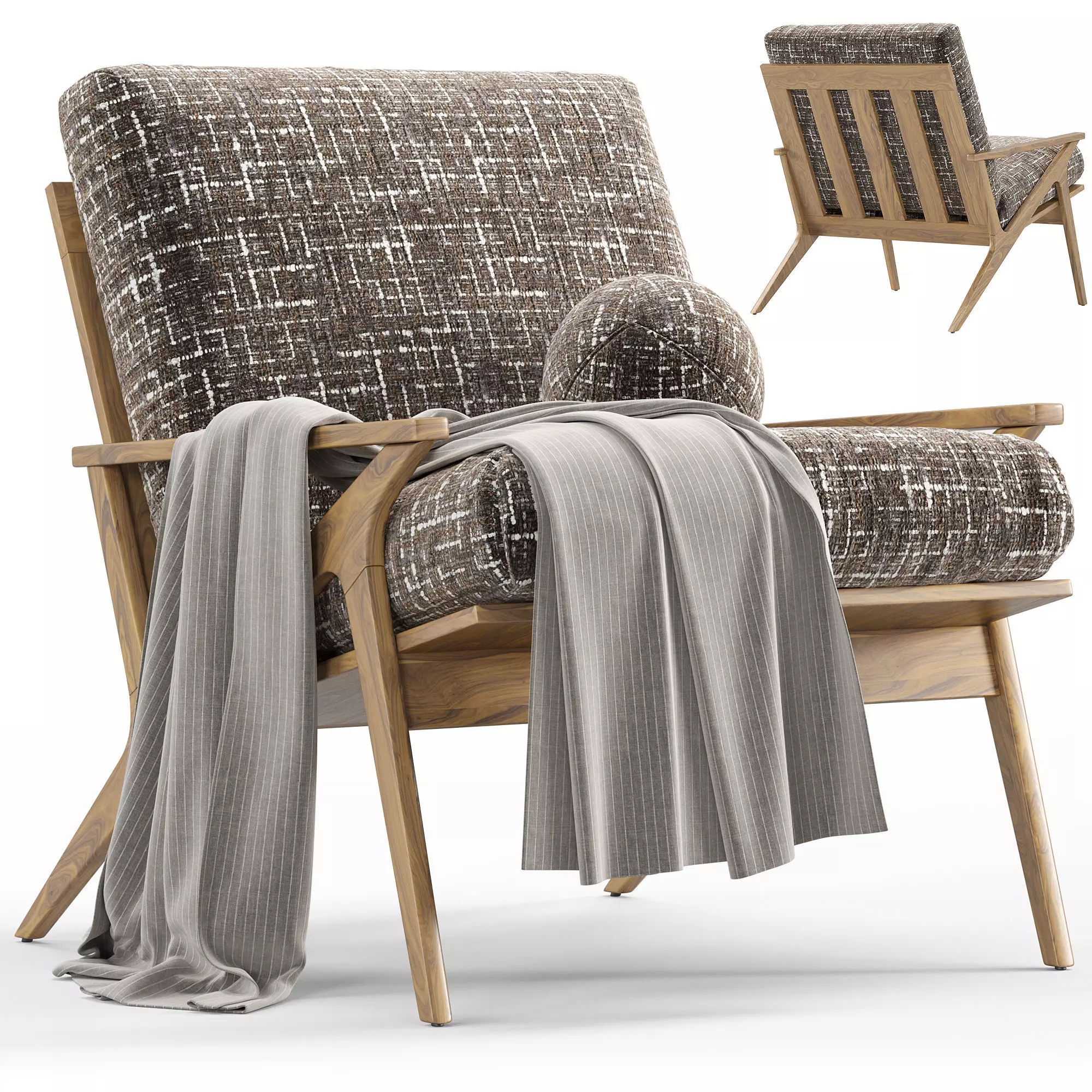 Cavett Wood Frame Armchair by Crate Barrel 3D model_2