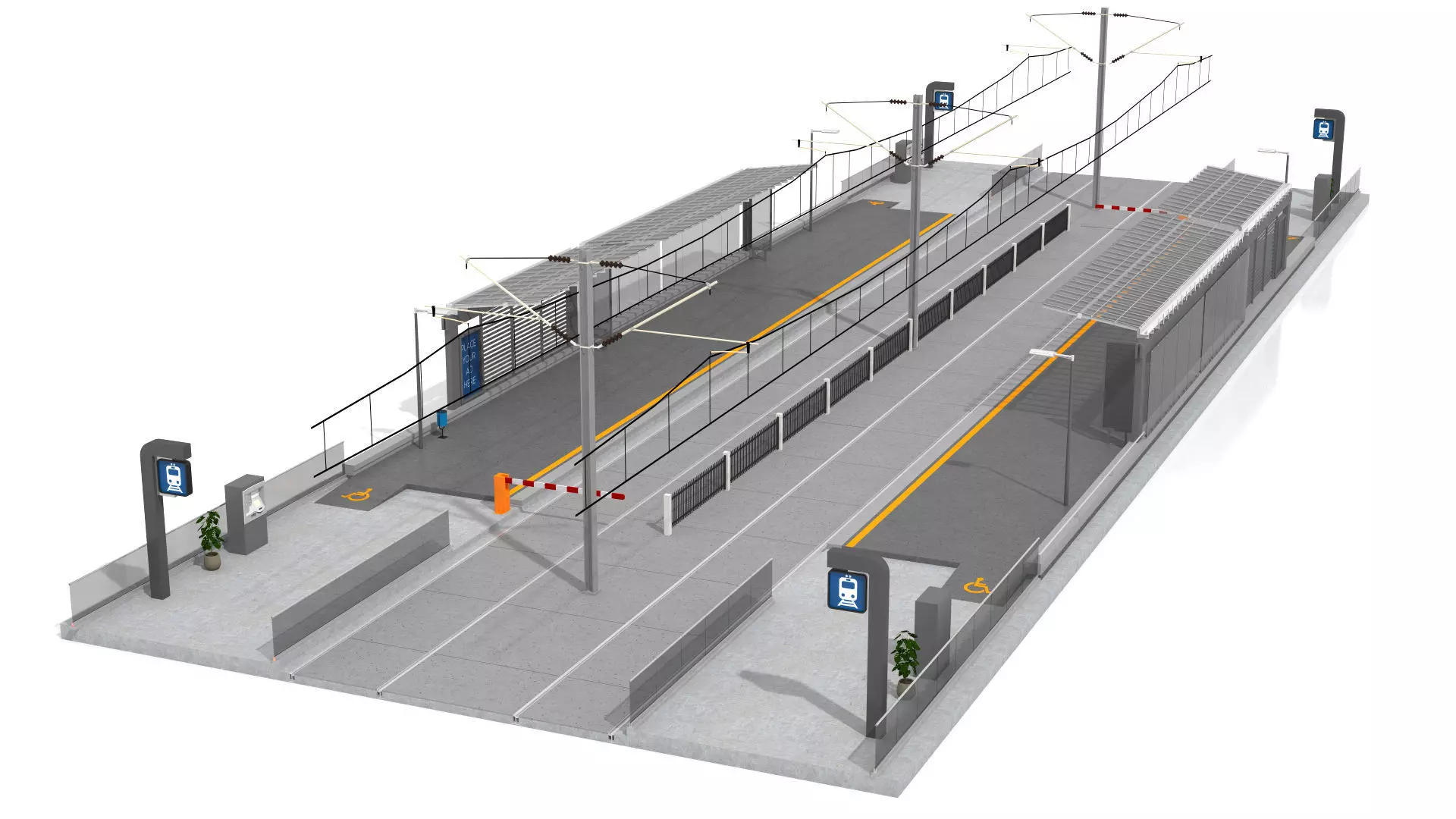 Contemporary Tramway Station Low-poly 3D model_0