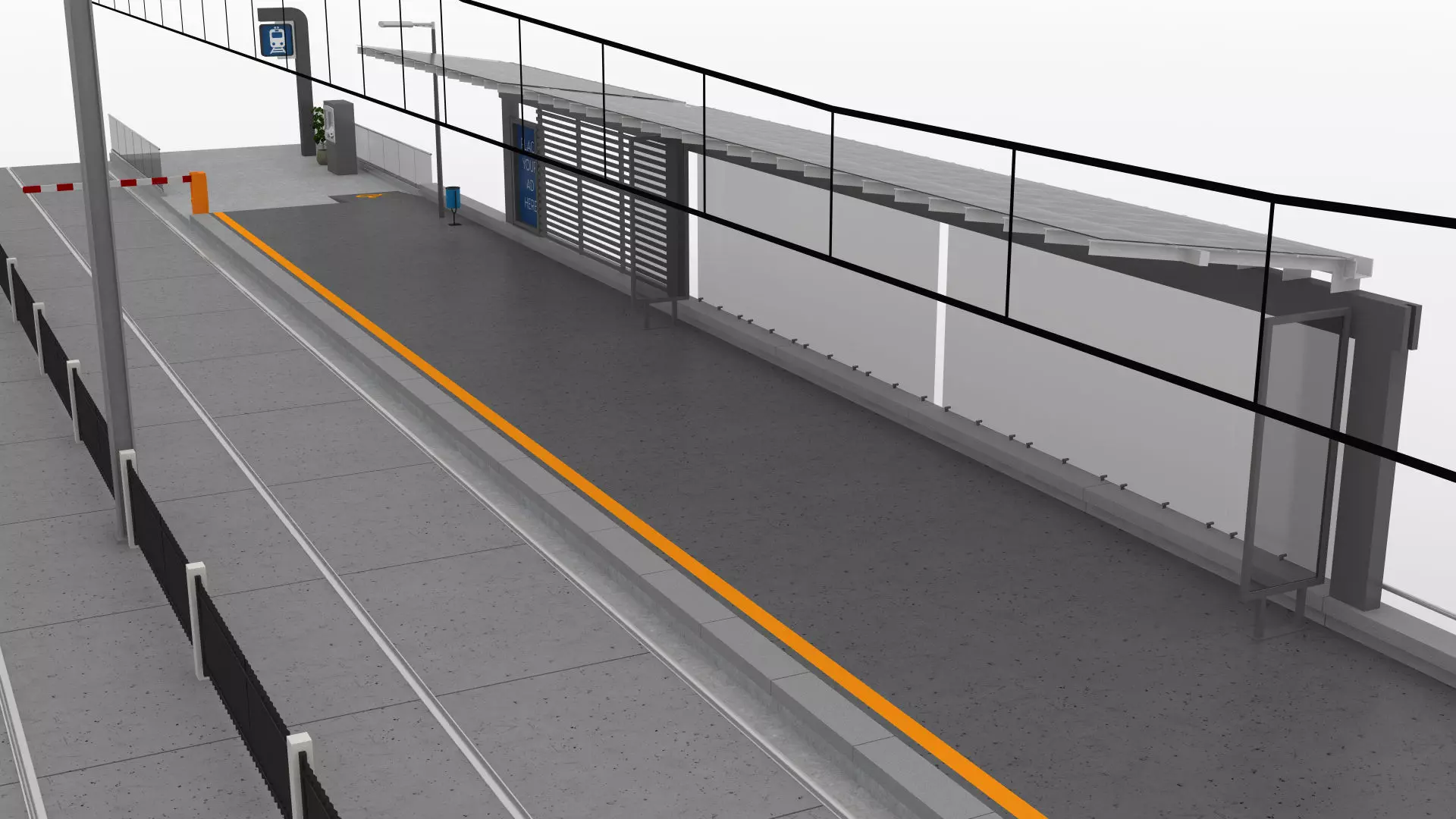 Contemporary Tramway Station Low-poly 3D model_7