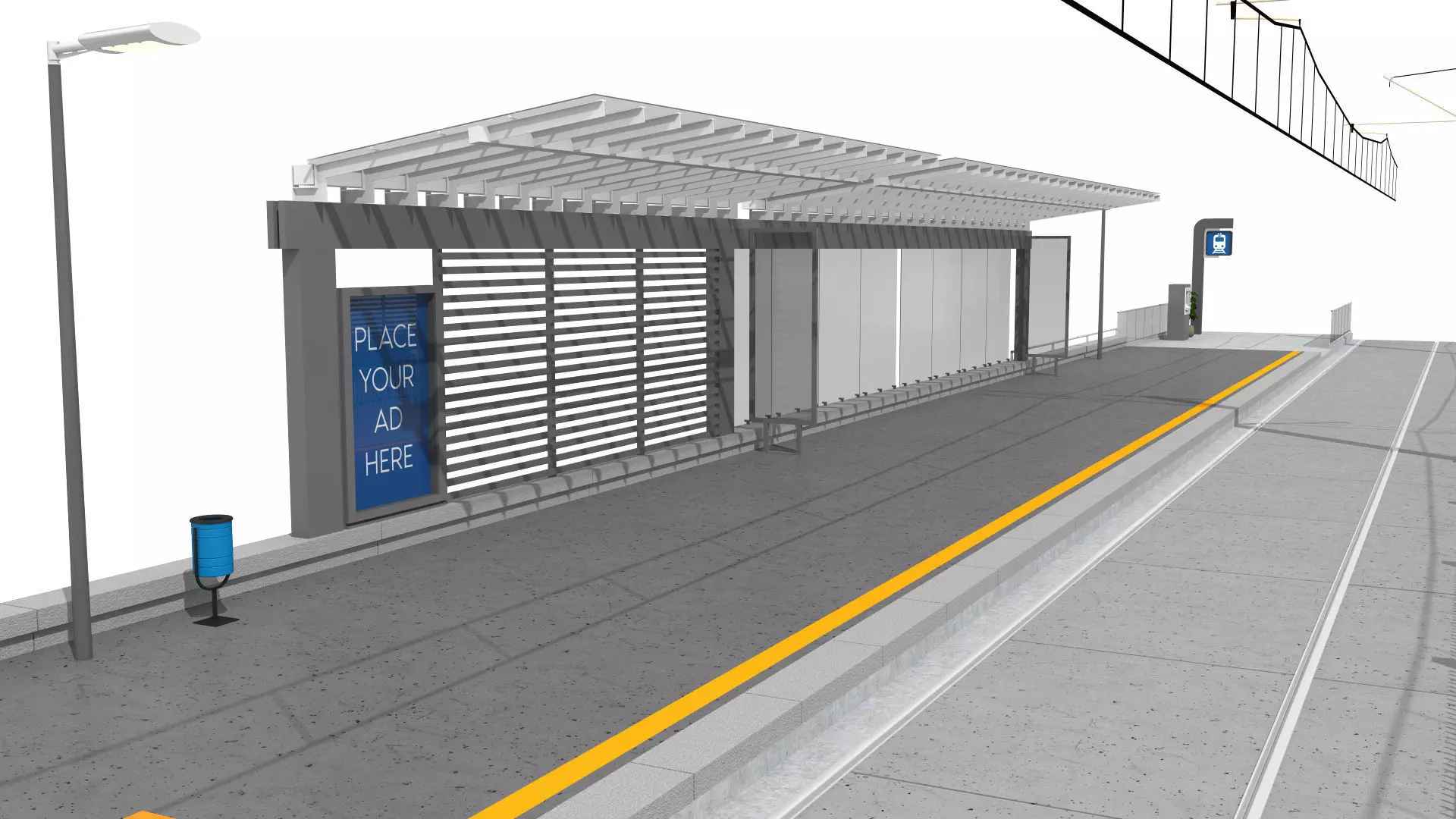 Contemporary Tramway Station Low-poly 3D model_5