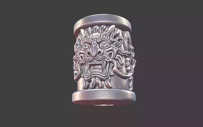 Decorative Silver barrel Bead dragon