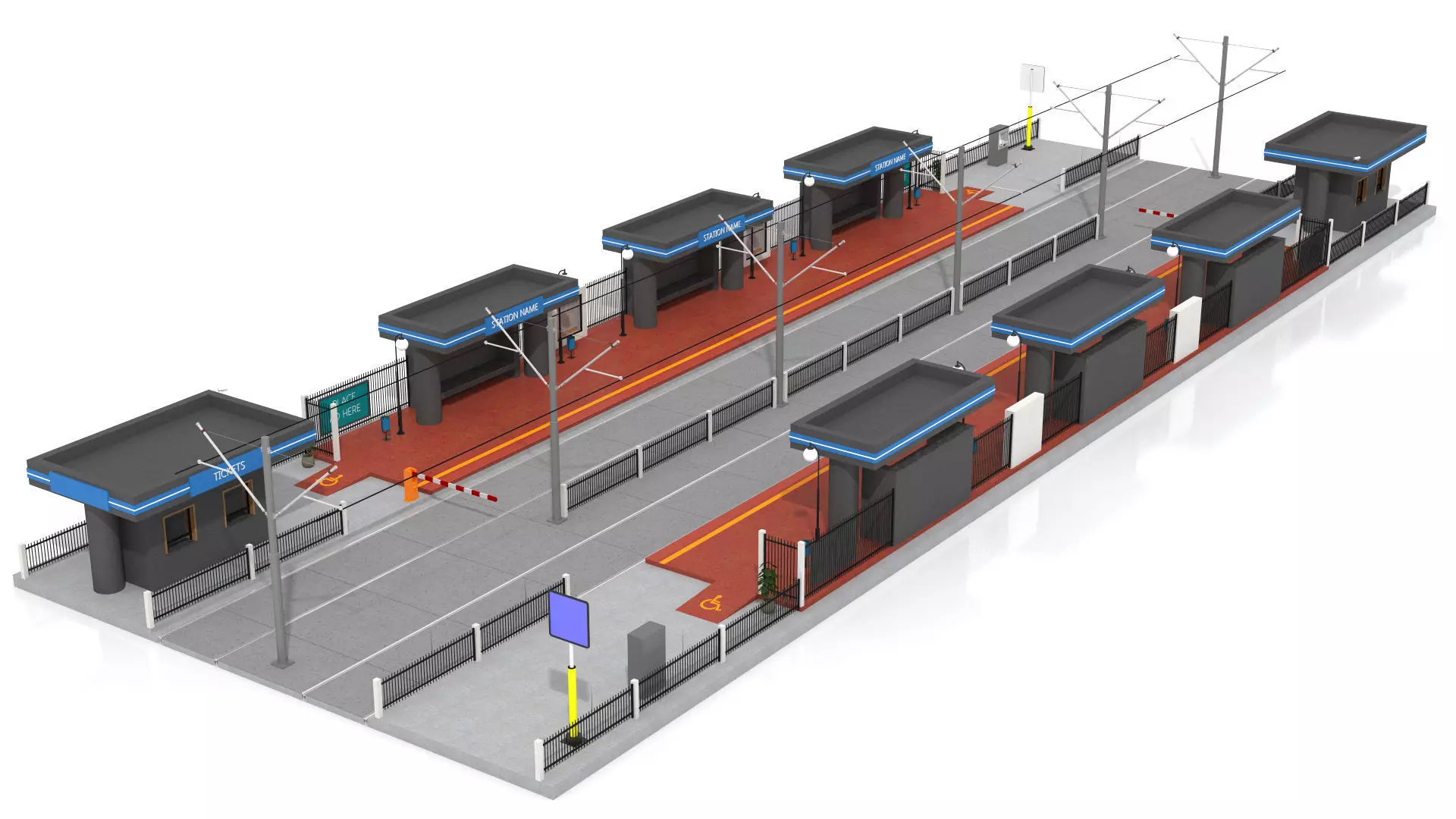 Tramway Station Low-poly 3D model_1