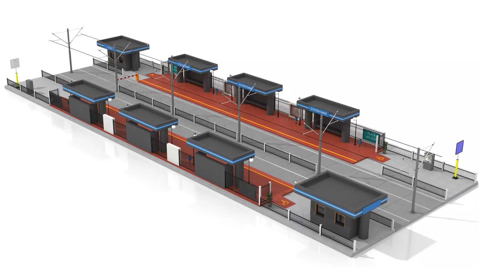 Tramway Station Low-poly 3D model_0