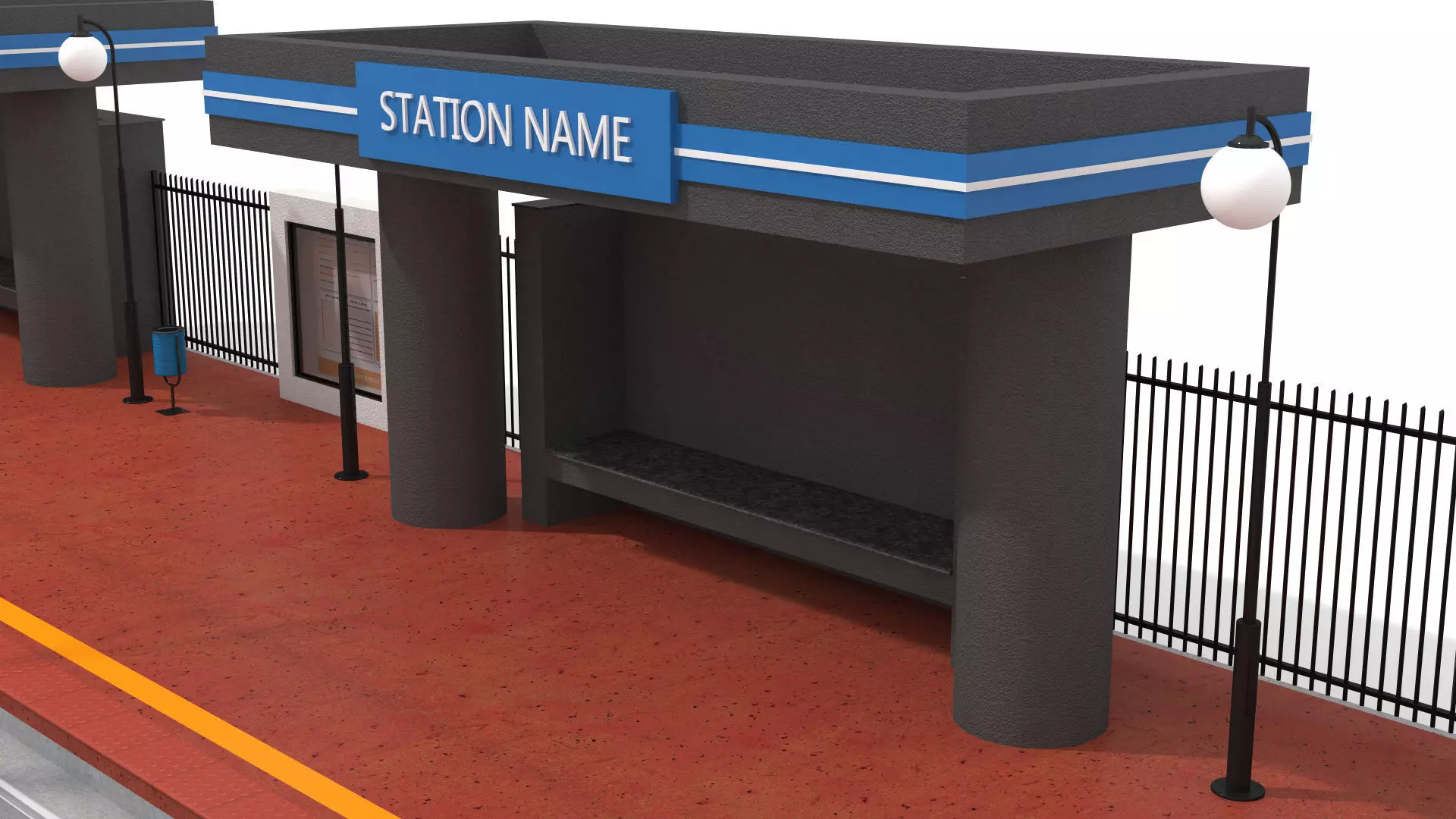 Tramway Station Low-poly 3D model_3