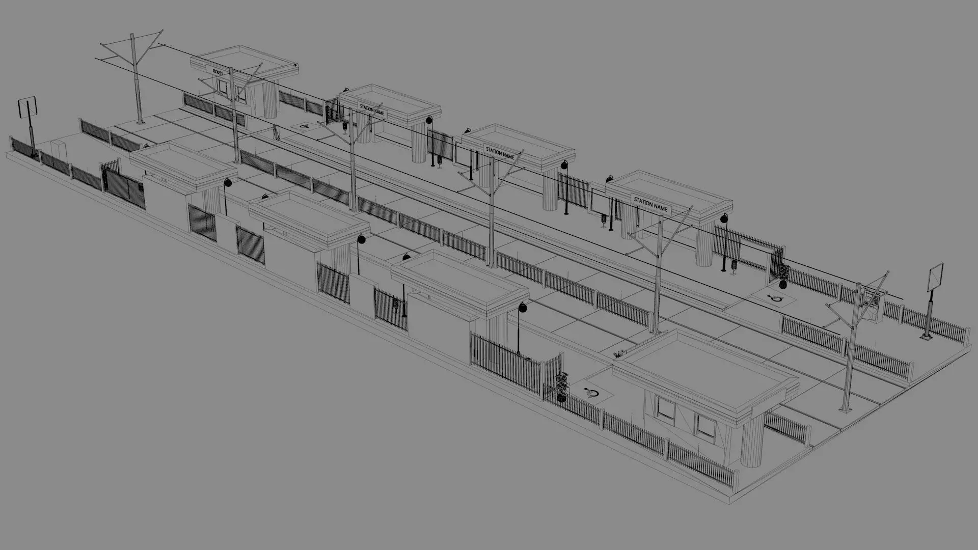 Tramway Station Low-poly 3D model_13