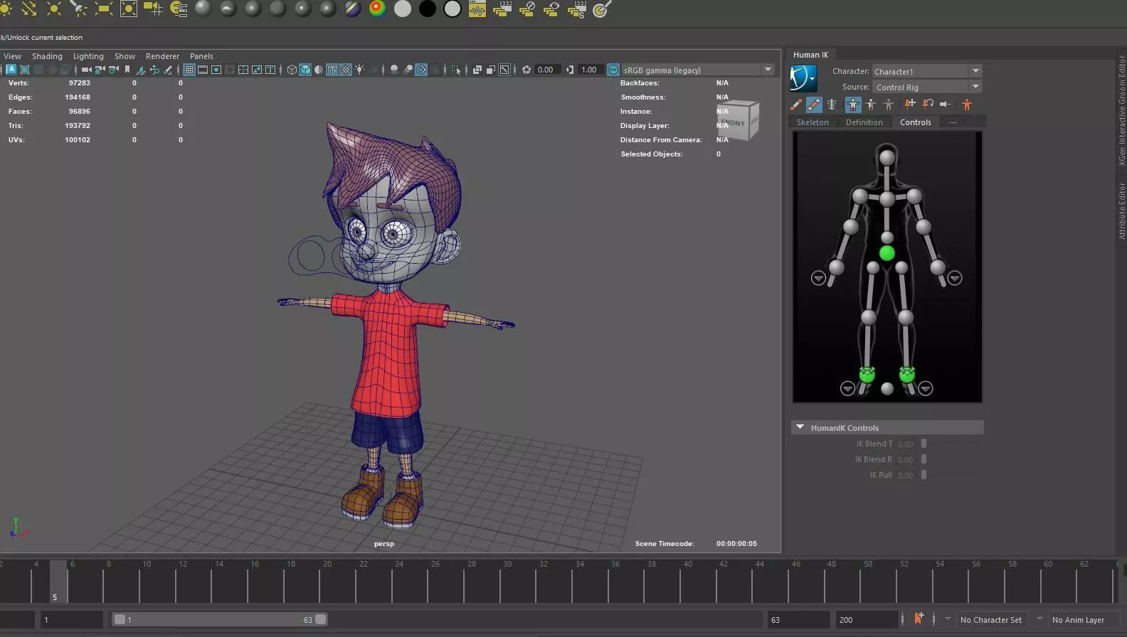 Animated Cartoon Kid 3D Model - Maya HumanIK Ready 3D model_8