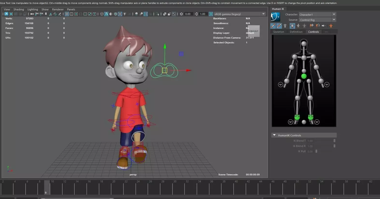 Animated Cartoon Kid 3D Model - Maya HumanIK Ready 3D model_1
