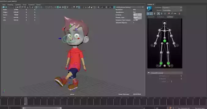 Animated Cartoon Kid 3D Model - Maya HumanIK Ready