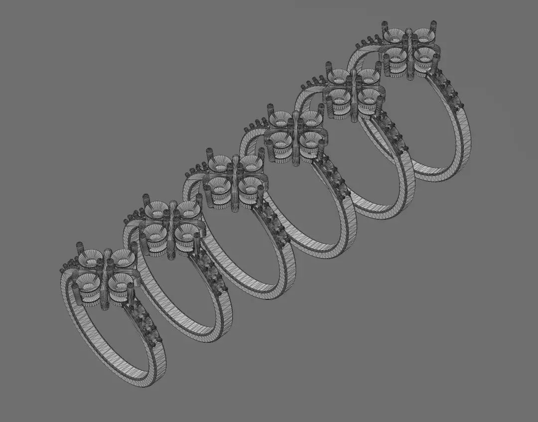 Diamond sides and clover cross cluster ring US sizes 5to10 3D print model_15