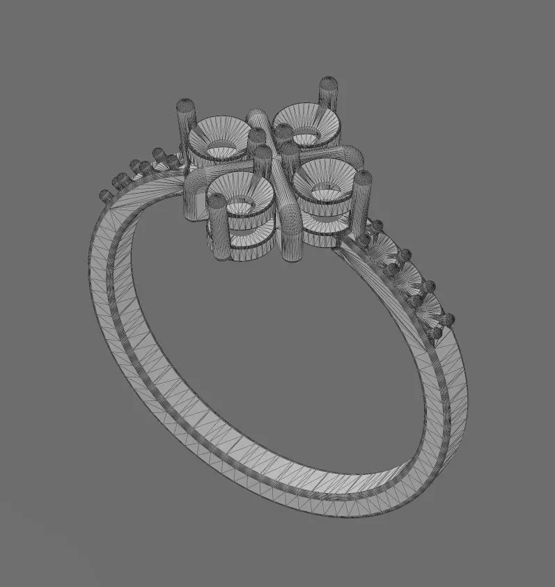 Diamond sides and clover cross cluster ring US sizes 5to10 3D print model_16