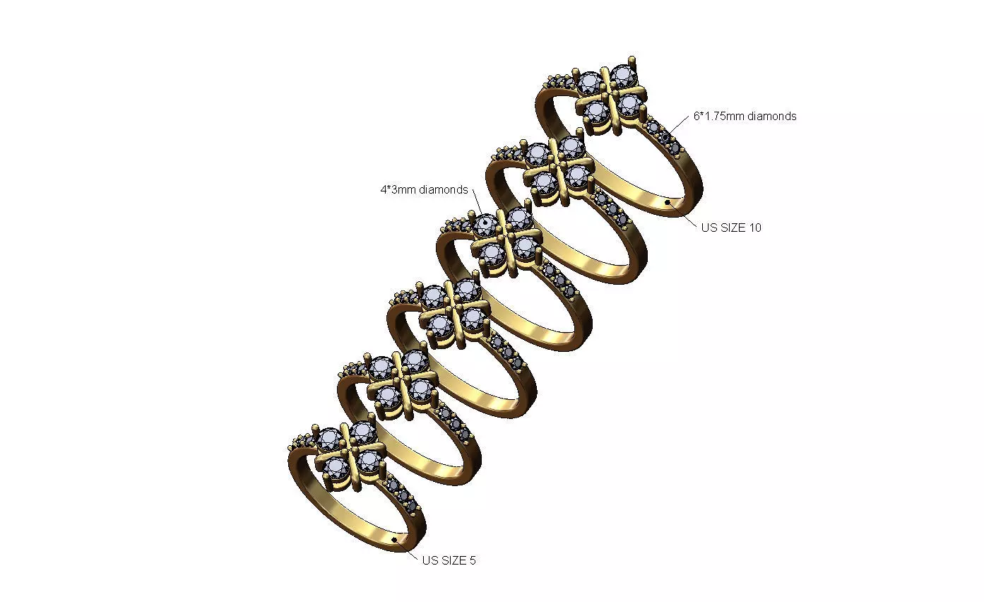 Diamond sides and clover cross cluster ring US sizes 5to10 3D print model_0
