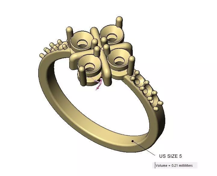 Diamond sides and clover cross cluster ring US sizes 5to10 3D print model_13