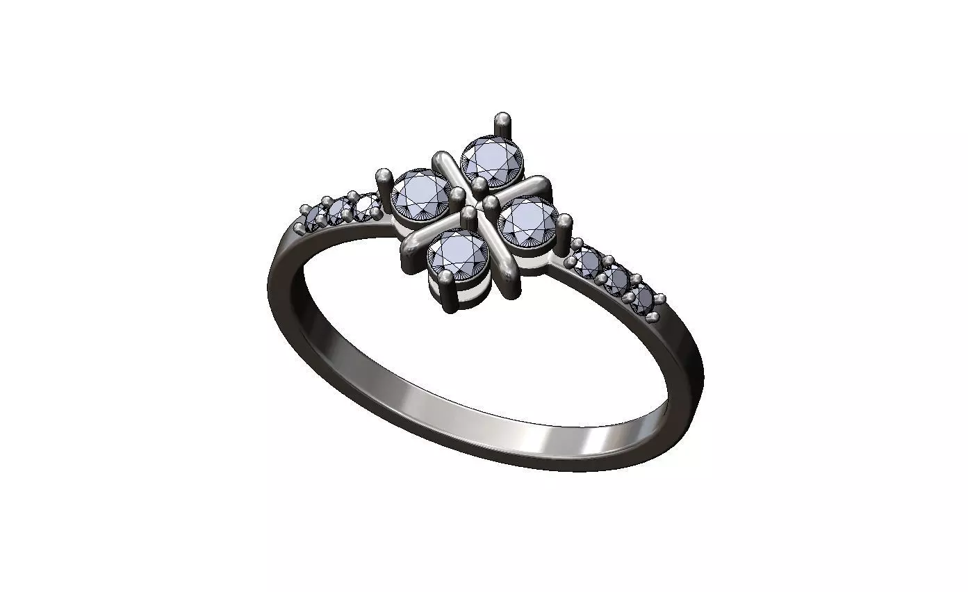 Diamond sides and clover cross cluster ring US sizes 5to10 3D print model_12