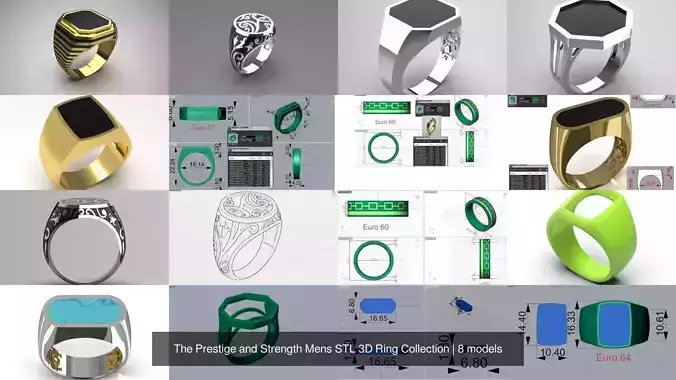 The Prestige and Strength Mens STL 3D Ring Collection