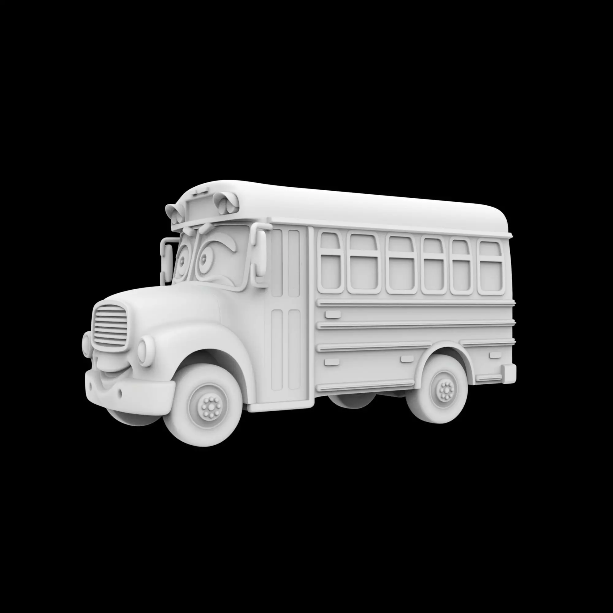 Cartoon School Bus With Eyes 3D Print Model 3D print model_1