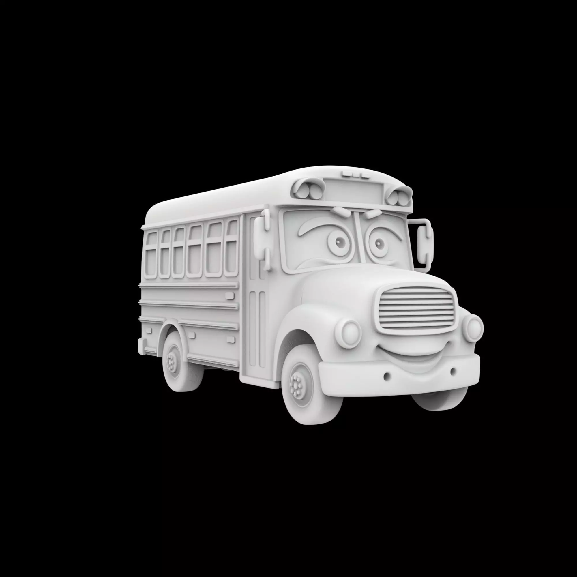 Cartoon School Bus With Eyes 3D Print Model 3D print model_0