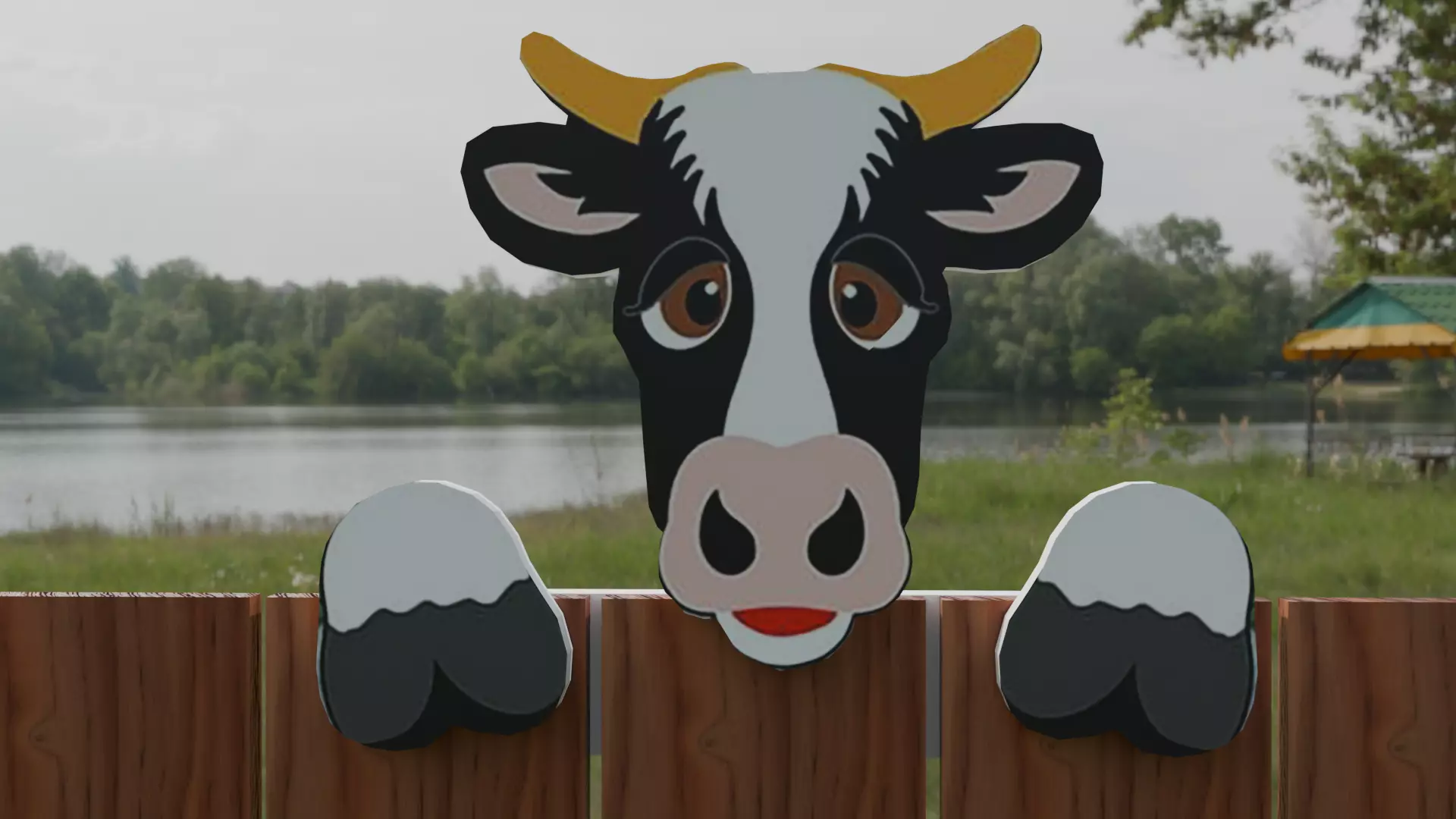 Cow Shaped Hanging Fence Art Low-poly 3D model_0