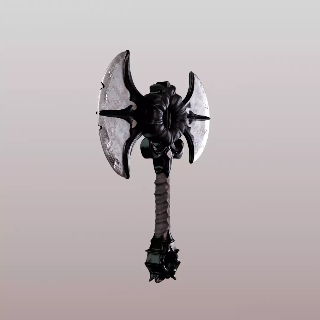 Fantasy Double-Bladed Battle Axe Low-poly 3D model_4