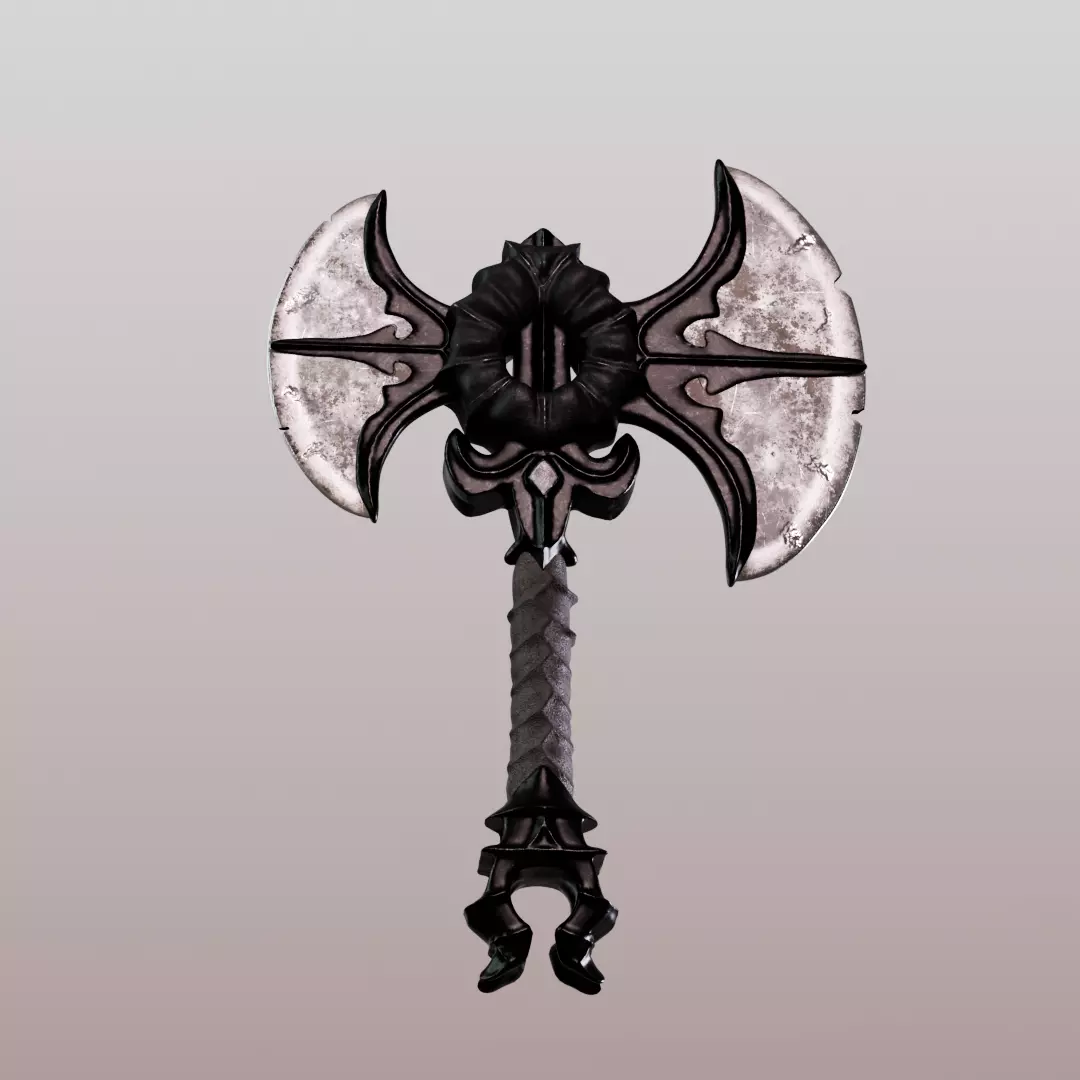 Fantasy Double-Bladed Battle Axe Low-poly 3D model_9