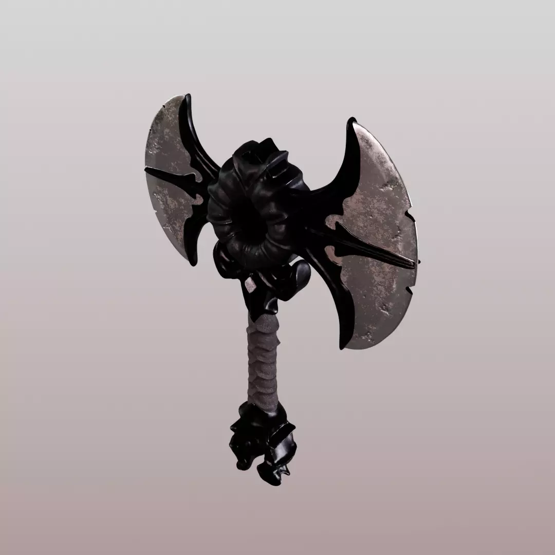 Fantasy Double-Bladed Battle Axe Low-poly 3D model_1