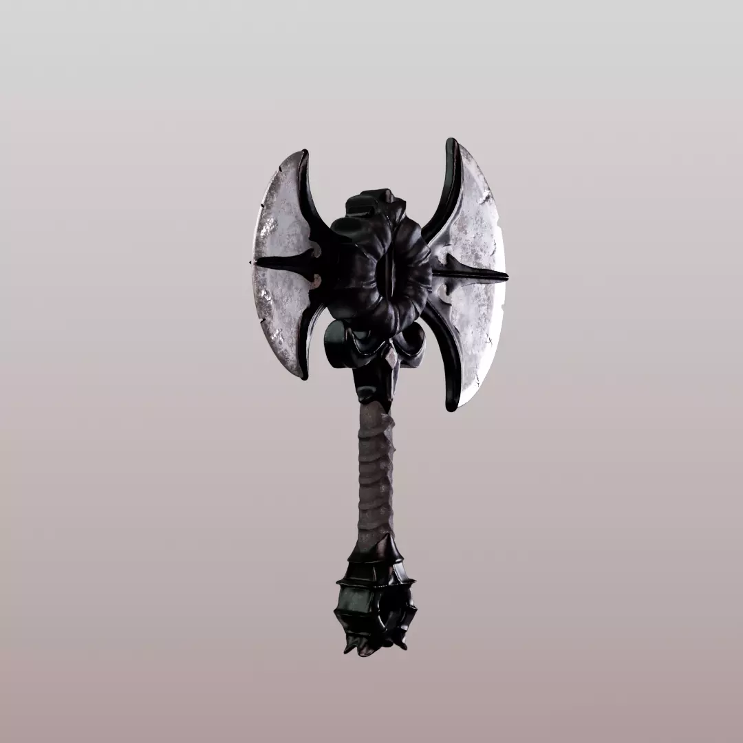 Fantasy Double-Bladed Battle Axe Low-poly 3D model_8