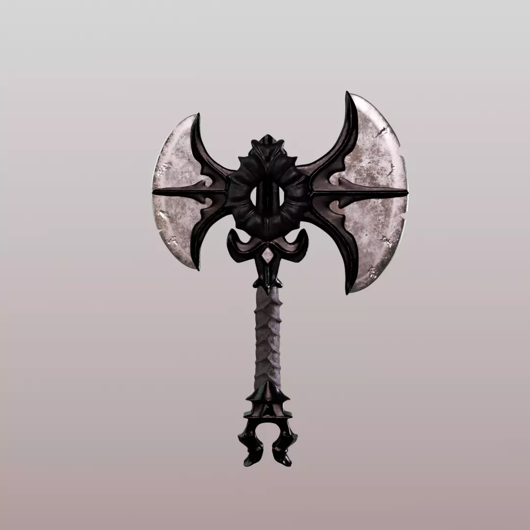Fantasy Double-Bladed Battle Axe Low-poly 3D model_0