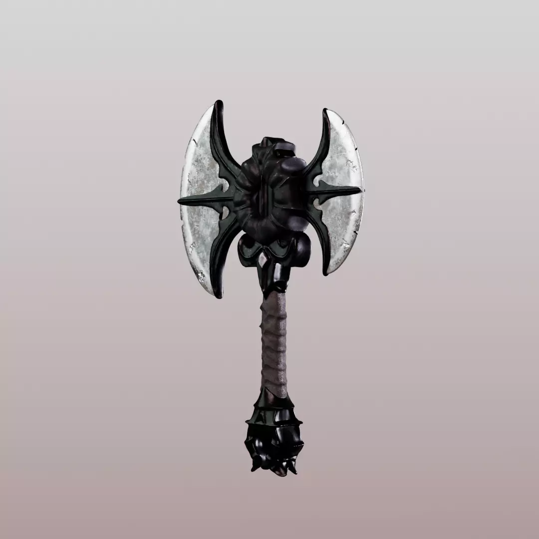 Fantasy Double-Bladed Battle Axe Low-poly 3D model_6