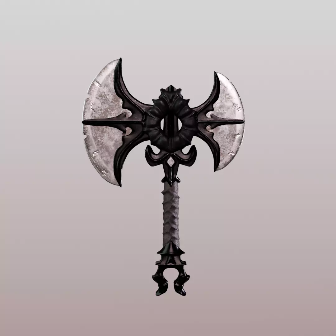 Fantasy Double-Bladed Battle Axe Low-poly 3D model_5