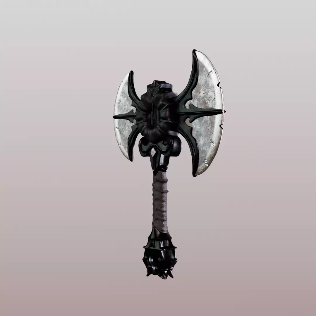 Fantasy Double-Bladed Battle Axe Low-poly 3D model_2