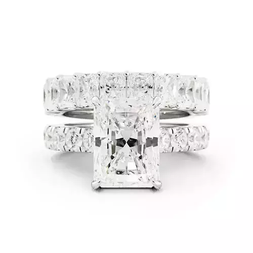 Emerald Cut Engagement Ring Set Pave 3dm