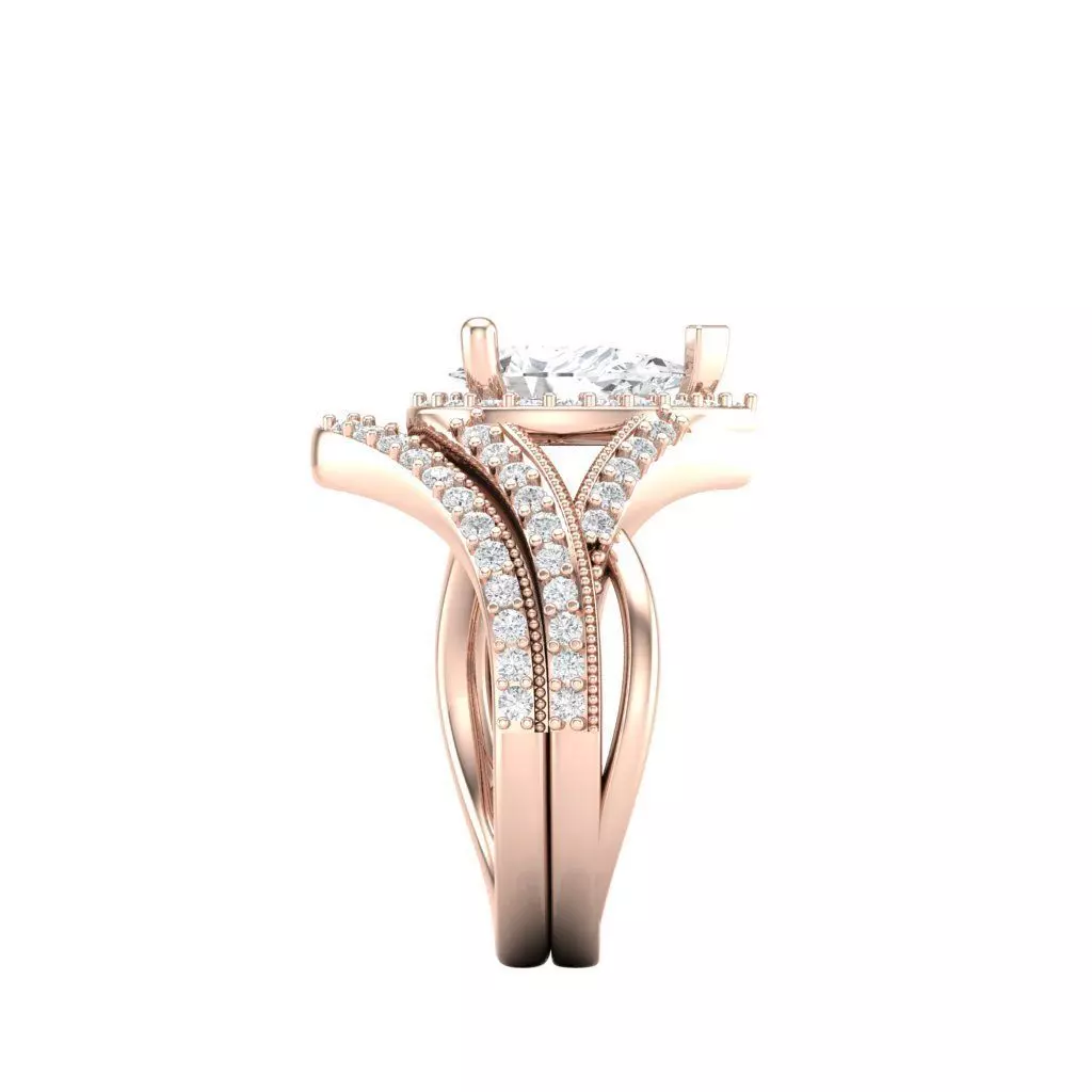 Pear Diamond Curved Engagement Ring SET 3DM 3D print model_6