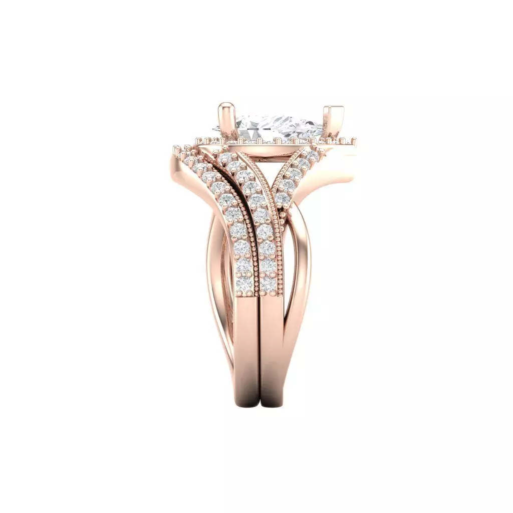 Pear Diamond Curved Engagement Ring SET 3DM 3D print model_4