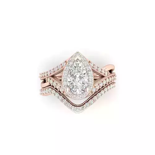 Pear Diamond Curved Engagement Ring SET 3DM