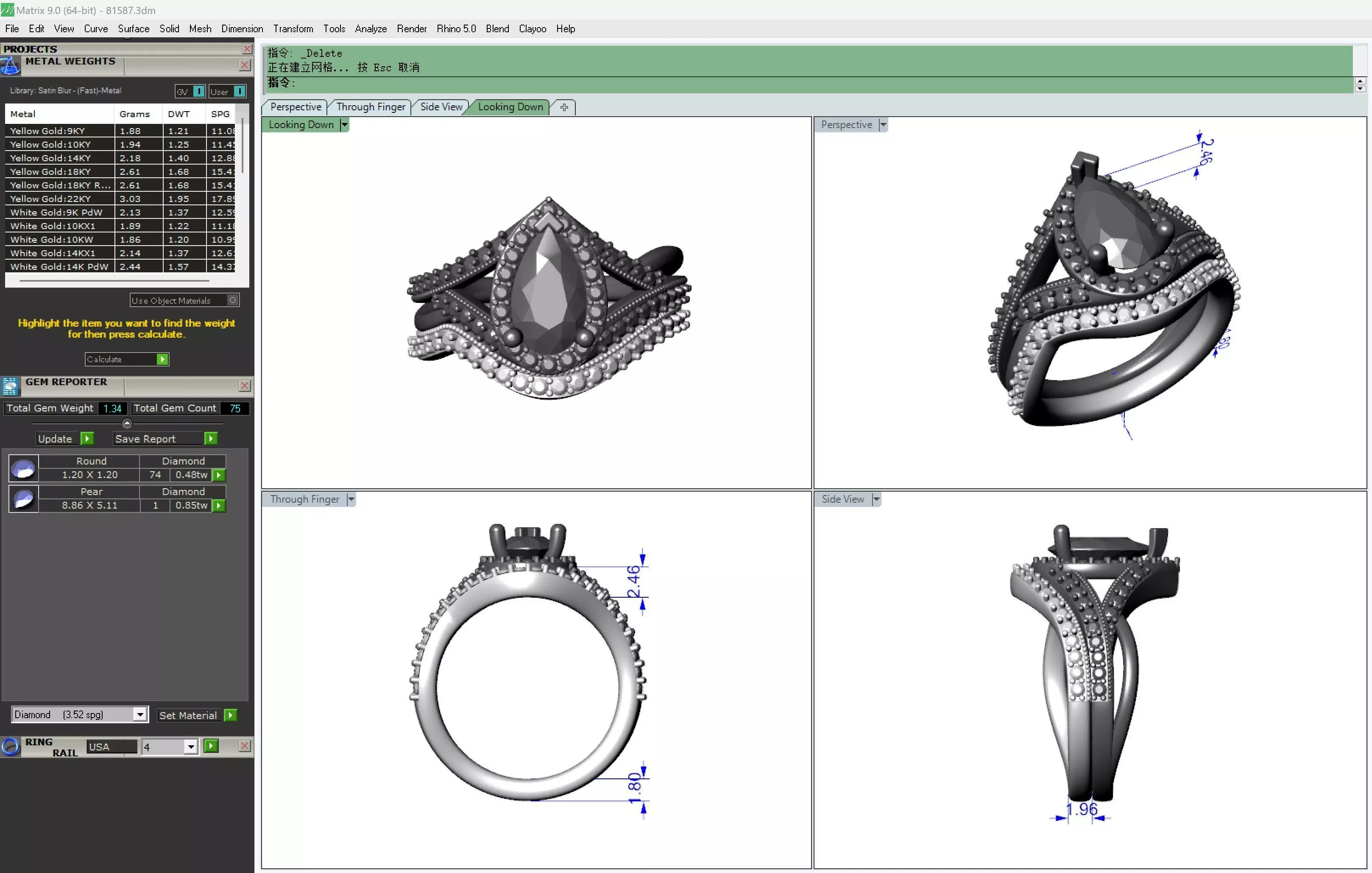 Pear Diamond Curved Engagement Ring SET 3DM 3D print model_5