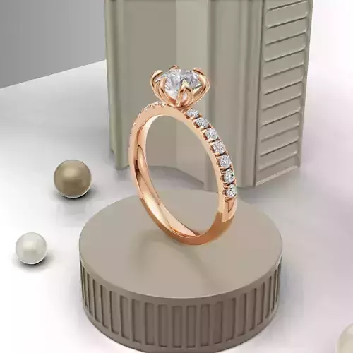 Petal Prong Solitaire Engagement Ring with Diamond Accented Band