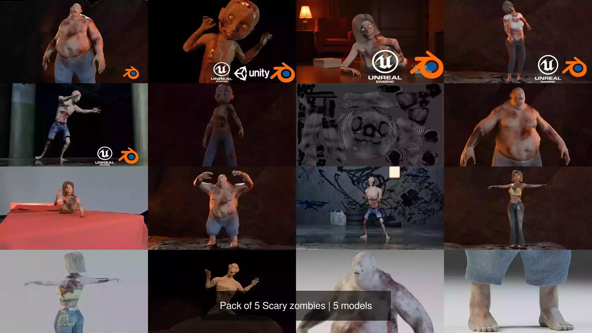 Pack of 5 Scary zombies 3D Model Collection_5