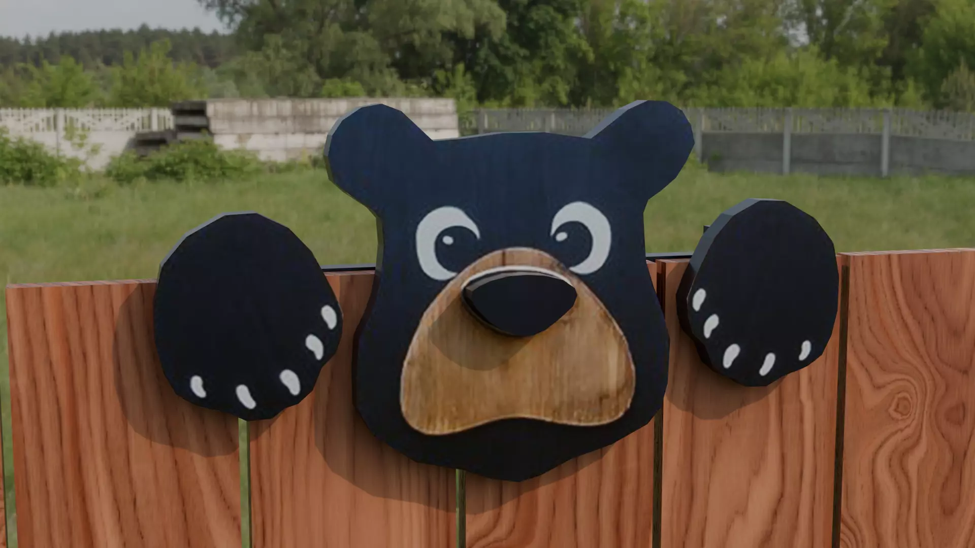 Bear Hanging Fence Art Low-poly 3D model_0