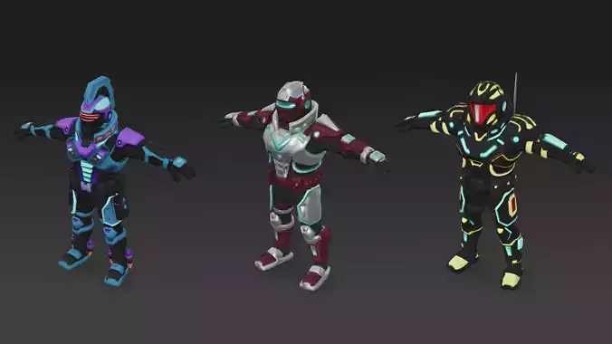 Cartoon Cyberpunk Rigged Mercenary Pack 3D Models
